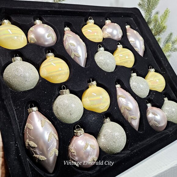 Be Merry Home Mercury Glass Ornament Balls 20 Pink Iridescent Yellow Gold Beaded - Picture 4 of 11